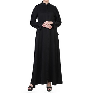 Designer Front open abaya with handwork- Black