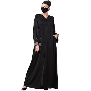 Premium Front open abaya with Contrast border- Black