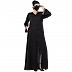 Premium Front open abaya with Contrast border- Black