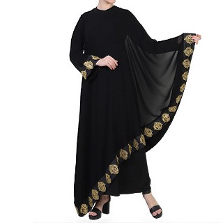 Double layered Bridal abaya with Golden lacework