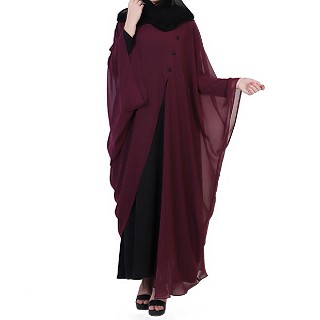 Georgette Cape with Nida inner abaya- Black-Wine