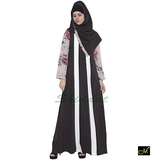 Abaya- Dark grey colored with beige Print