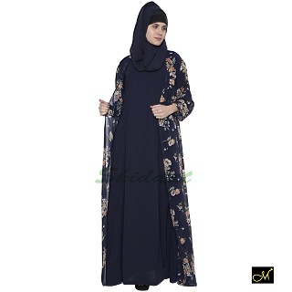 Abaya with with blue colored printed shrug 