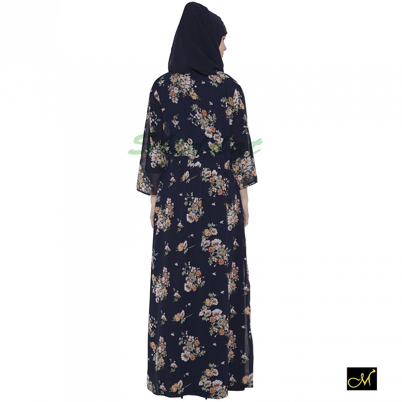 Shrug abaya online in India- Blue printed shrug over navy 