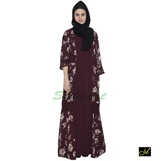 Shrug abaya with Burgundy printed 