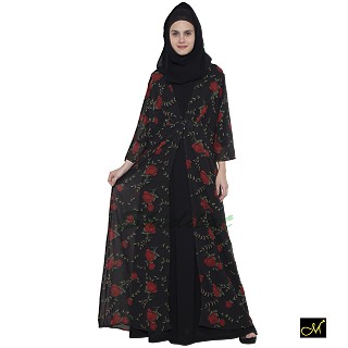 Shrug Abaya with black and Red printed shrug