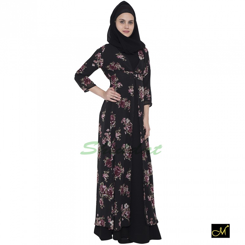 Shrug abaya online in India- black printed shrug over 