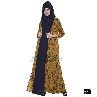 Shrug abaya with Mustard printed shrug