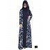 Printed Shrug abaya- Navy Blue-White Printed Shrug abaya- Navy Blue-White