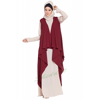 Shrug abaya- Beige-Maroon