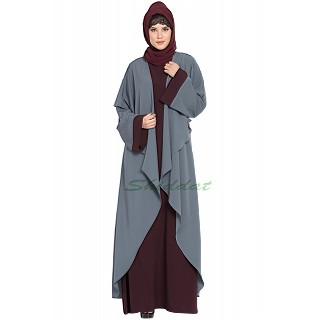 Designer Shrug abaya combo- Wine-Grey