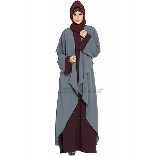 Designer Shrug abaya combo- Wine-Grey