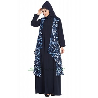 Shrug abaya combo- Navy Blue print