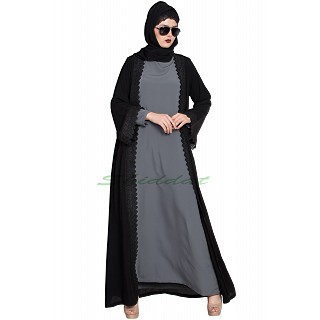 Designer Shrug abaya- Grey-Black