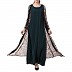 Printed Shrug Abaya- Green-Multi color Printed Shrug Abaya- Green-Multi color