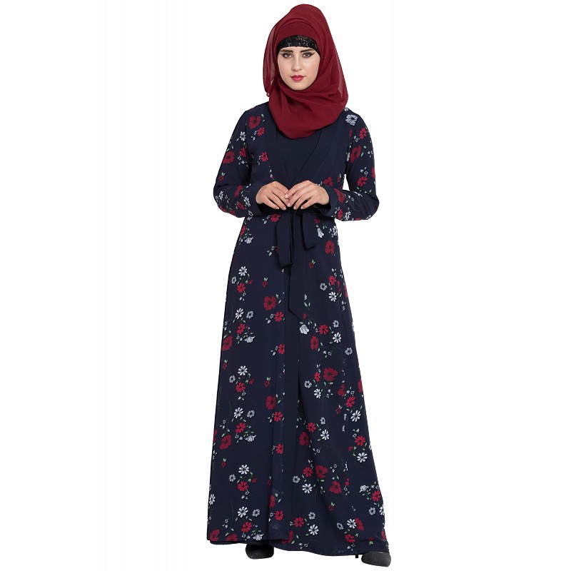 Babyhug 100% Cotton Knit Sleeveless with Strap Shoulder Frock Floral Printed  with Shrug - Multicolor