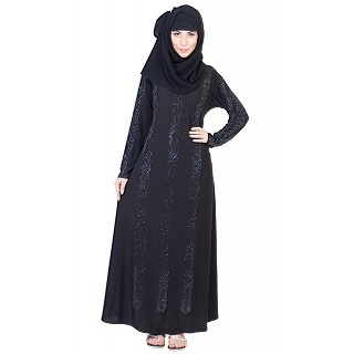 Umbrella Style Black Abaya with Silver Stone