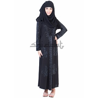 Single Arca with 5 boota Design Black Abaya