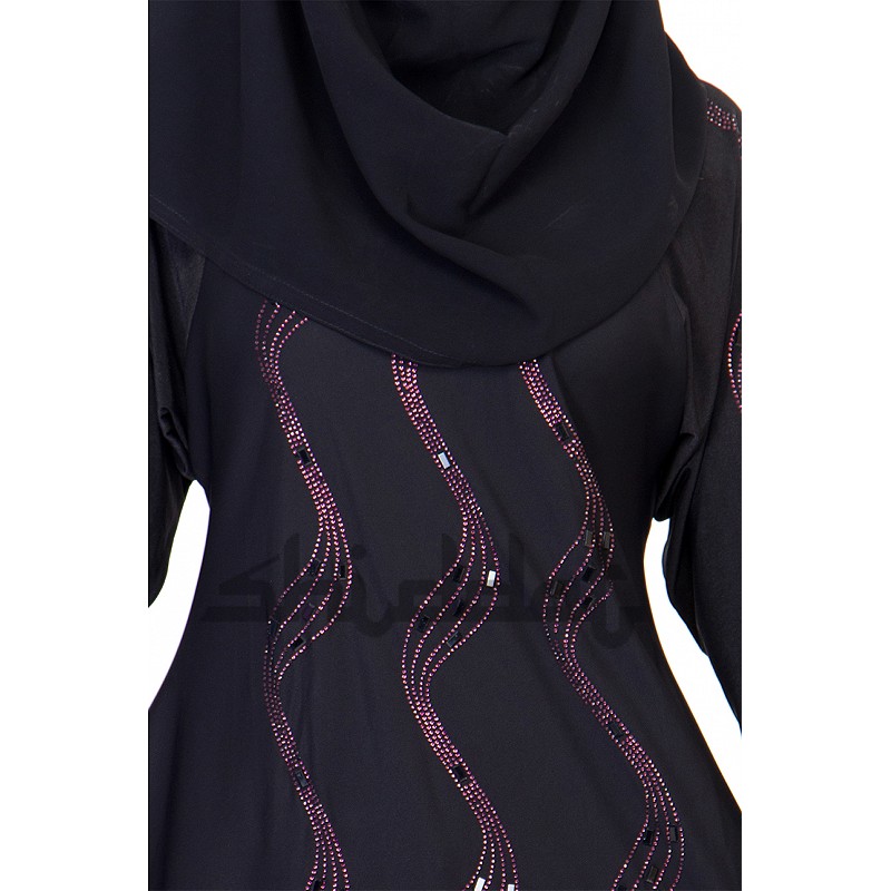 Burqa- Dubai Style Umbrella design black burqa, Maroon stone work