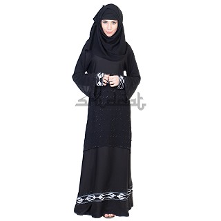 Dubai Style Umbrella design black Abaya with Double layer work