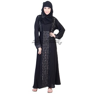 Abaya- Dubai Style Umbrella Design silver stone work on Vertical line