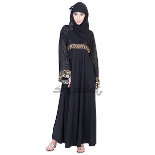 Frock Style Umbrella Design Niqab with Golden Print on Top.