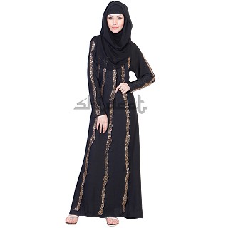 A-Line Style Dubai Burqa with Golden Stone wotk on Vertical Lines