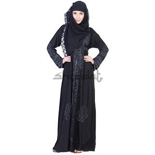 A-Line with Single Arca Design Black Burqa