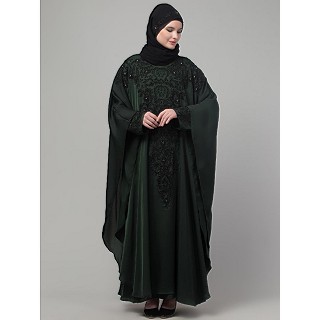 Double layered hand embroidered kaftan cum abaya- Green