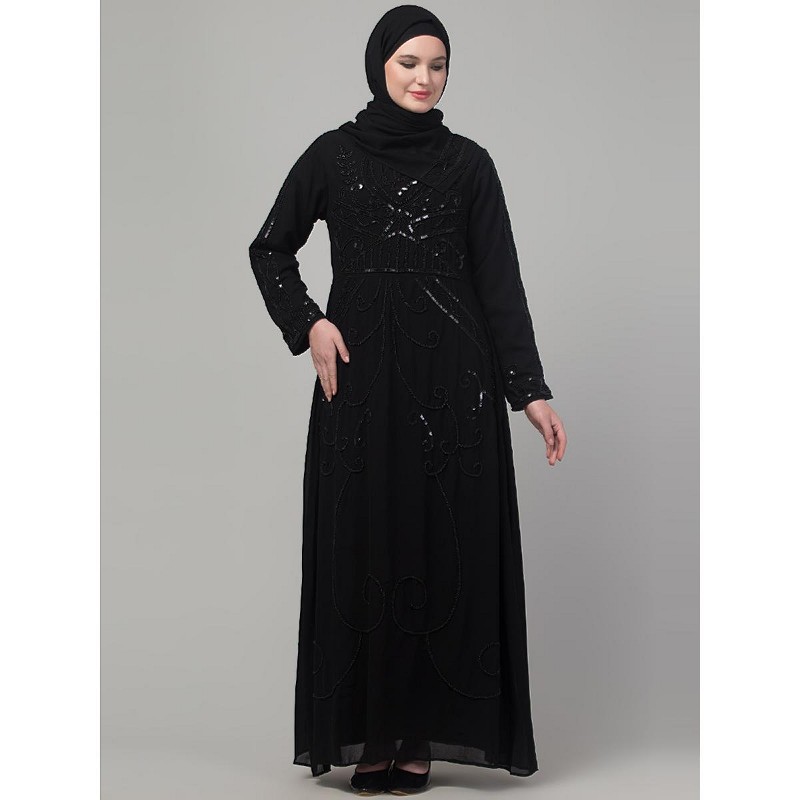 Zubiya Embroidered Abaya - Black main image 1