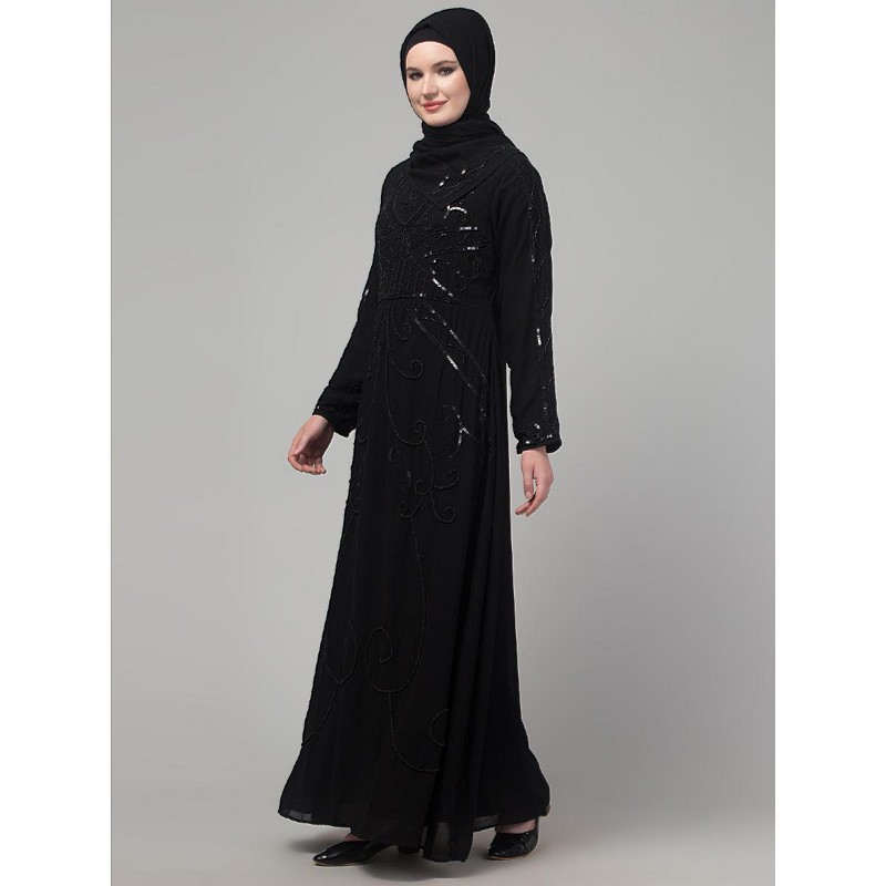 Iffath Embroidered Abaya - Black