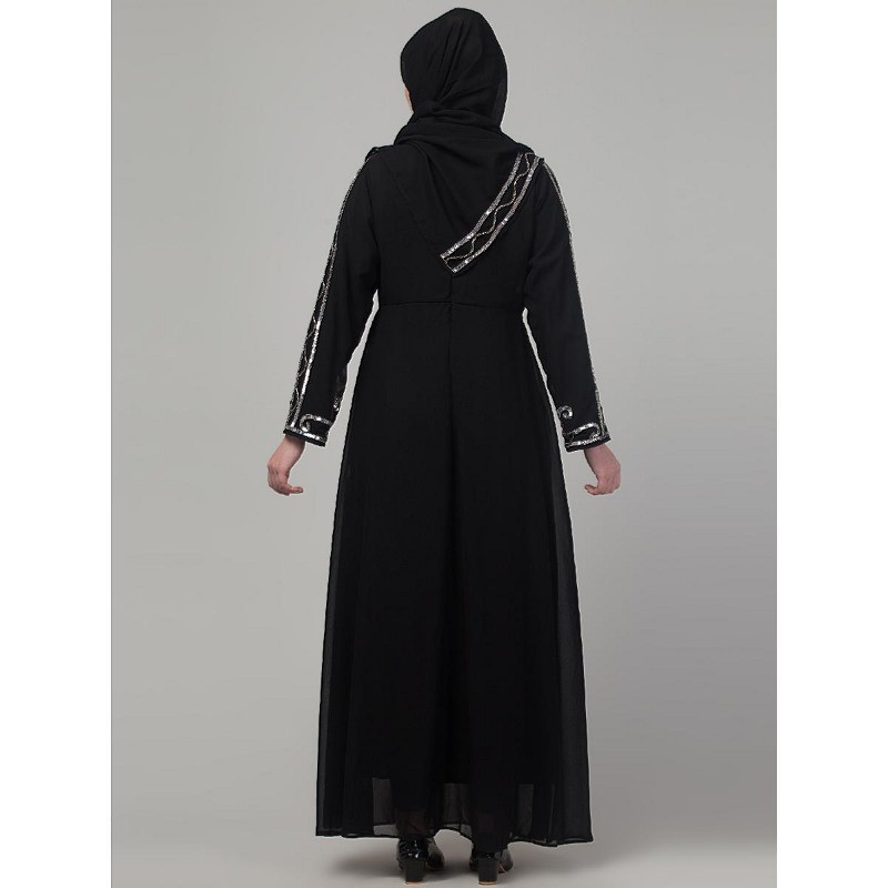 Arabic Embroidered Viscose Party Abaya Black