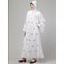 Front open bell sleeves hand made embroidered abaya- White Front open bell sleeves hand made embroidered abaya- White