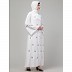 Front open bell sleeves hand made embroidered abaya- White Front open bell sleeves hand made embroidered abaya- White