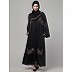Front open bell sleeves hand made embroidered abaya- Black Front open bell sleeves hand made embroidered abaya- Black