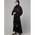 Front open bell sleeves hand made embroidered abaya- Black Front open bell sleeves hand made embroidered abaya- Black