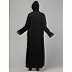 Front open hand made embroidered abaya with hijab- Black Front open hand made embroidered abaya with hijab- Black