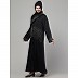 Front open hand made embroidered abaya with hijab- Black Front open hand made embroidered abaya with hijab- Black