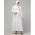 Front open hand made embroidered abaya with hijab-White Front open hand made embroidered abaya with hijab-White
