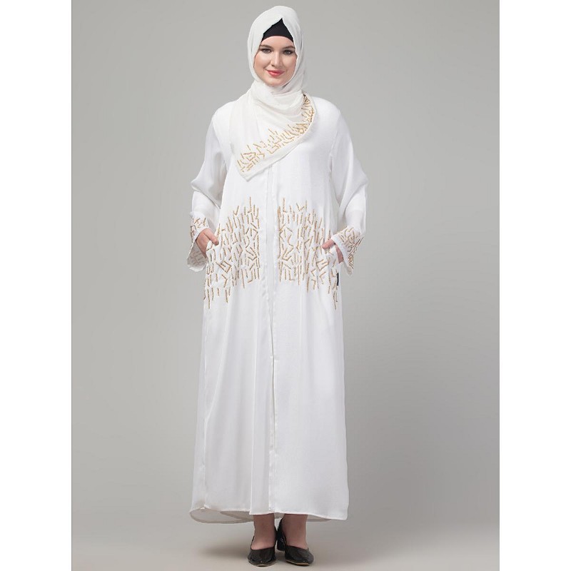sachin and babi light blue dress Abaya Kaftan Fancy 3 Pcs. Embroidery Designs & Golden Beads – Bannout Design