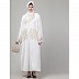 Front open hand made embroidered abaya with hijab-White Front open hand made embroidered abaya with hijab-White