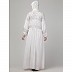 Hand Embroidered balloon Sleeves Abaya-White Hand Embroidered balloon Sleeves Abaya-White