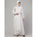 Hand Embroidered balloon Sleeves Abaya-White Hand Embroidered balloon Sleeves Abaya-White