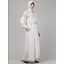 Hand Embroidered balloon Sleeves Abaya-White Hand Embroidered balloon Sleeves Abaya-White