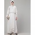 Hand Embroidered balloon Sleeves Abaya-White Hand Embroidered balloon Sleeves Abaya-White