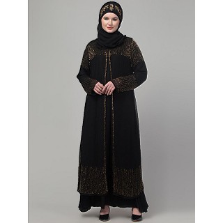 Hand embroidered Party wear Layered abaya- Black