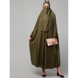 Free size jilbab with nose piece- olive color