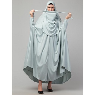 Free size jilbab with nose piece- Sage sky