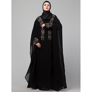 Stone embellished double layered abaya- Black 