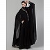 Stone embellished double layered abaya- Black  Stone embellished double layered abaya- Black